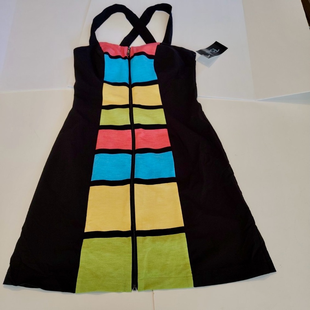 Bali Black Mini Dress with Multicolor Center Panels